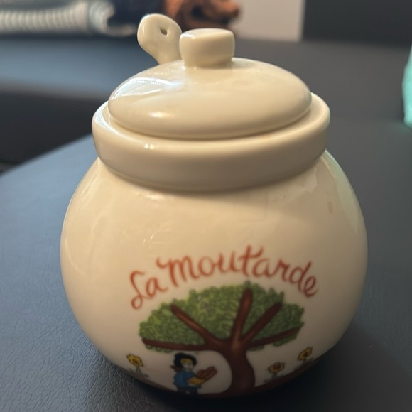 🔴🍀VINTAGE LA MOUTARDE MUSTARD CONDIMENTS LID JAR SPOON GALLERY ORIGINALS 1984 - Picture 1 of 4